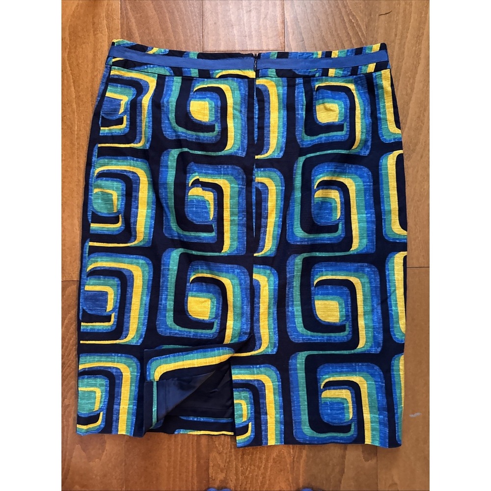 Boden‎ Women's Pencil Skirt Geometric Blue Yellow Size 10R - Picture 4 of 5